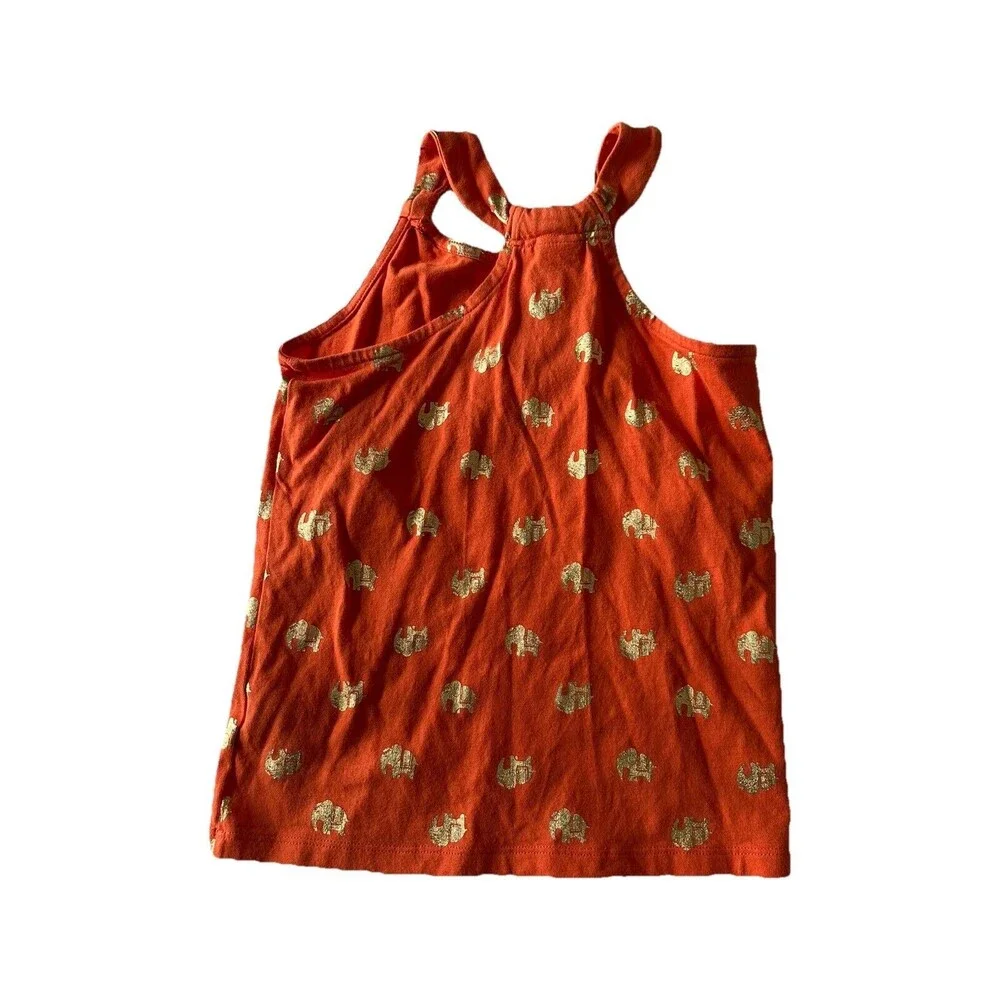 GYMBOREE Spice Market Orange w/ Gold Glitter Elephants Sleeveless Top Size 10